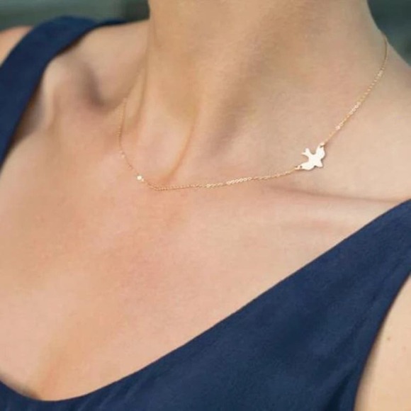 Deja Vu Kreations Jewelry - Petite Golden Off-Center Dove Necklace